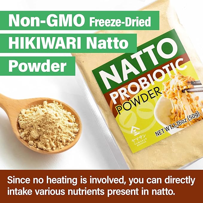 YAMASAN KYOTO UJI Japanese Natto Fermented Soybean Powder, Freeze-Dried Natto Powder, Vitamin K, Japanese Probiotic and Prebiotic Superfood – Low Sodium, Non-GMO, Vegan, Made in Japan 50g(1.76oz)