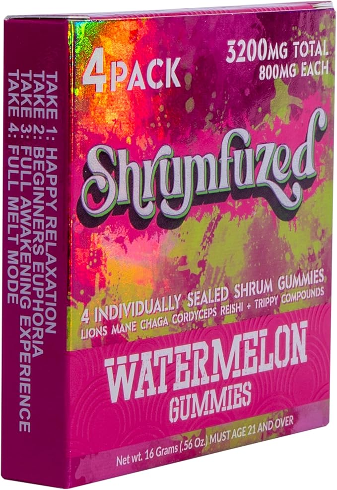 Shrumfuzed Proprietary Nootropic Gummy 3200mg - Lion's Mane, Reishi, Chaga, and Cordycep Nootropic Mushroom Blend (4, Watermelon)
