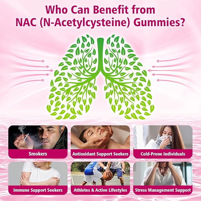 2 Pack NAC Gummies Sugar-Free, N-Acetyl Cysteine NAC Supplement 1000mg for Antioxidants, Immune Support, Non-GMO, Gluten-Free, Vegan – Raspberry Flavor, 120 Gummies