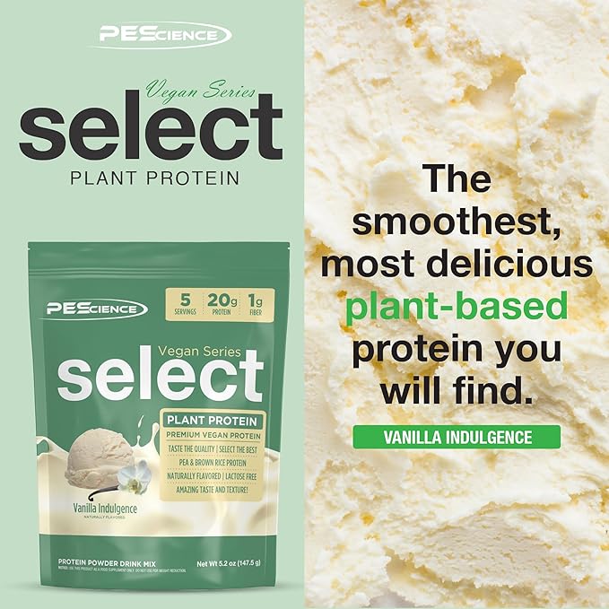 PEScience Select Vegan Protein Powder, Plant Based Protein Powder, Amazing Taste, Smooth Texture, Pea and Brown Rice Blend, Dairy Free, Lactose Free, Gluten Free - Vanilla Indulgence, 5 Servings