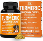 Turmeric for Dogs (155mg) Turmeric Curcumin Supplement for Dogs with BioPerine - Immune System Hip, Mobility & Joint Support - 120 Chicken Flavor Chewable Tablets - Third Party Tested & Non-GMO