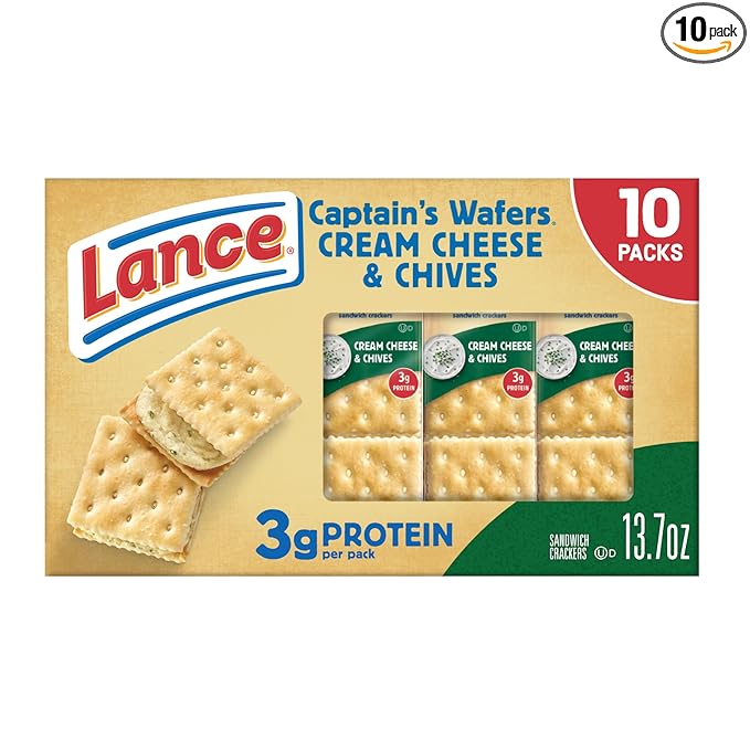Lance Sandwich Crackers, Captain's Wafers Cream Cheese and Chives, 10 Packs, 6 Sandwiches Each