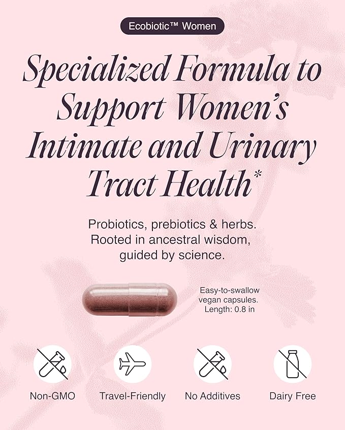 Ecosh Women's Probiotic for PH Balance, Urinary Tract & Gut Health – Vaginal Probiotics for Women with Prebiotics, Lactobacillus Acidophilus & Crispatus, Natural Cranberry & Herbs | 60 Vegan Capsules