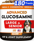 STRELLALAB Senior Advanced Glucosamine Joint Supplement for Dogs - Green Lipped Mussel & Collagen - Large Breeds - Hip & Joint Health - Bacon Flavor - 180 Chews