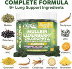 Clean Nutra Mullein Gummies for Lung Health Support with Elderberry Chlorophyll Spirulina Tart Cherry Sea Moss Vitamin C Lutein Marshmallow Root Licorice Root Superfood Greens Mucus Relief 60 Gummies