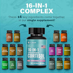 Cortisol Complex 16-in-1 Supplement for Women & Men | Stress Support Manager with Organic Ashwagandha, Maca Root, Rhodiola Rosea & Shilajit | Adaptogen Blend for Balance & Energy | 120 Capsules