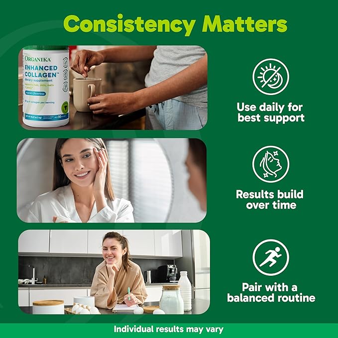 Organika Collagen Powder - for Healthy Hair, Skin, Nails, and Joints. Hydrolyzed Protein Peptides for Better Absorption- Grass-Fed, Non-GMO- Unflavoured- 2.2lbs