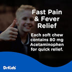Dr. Kids Children’s Pain and Fever Gummy Bite - Chewable Acetaminophen for Kids Ages 2-11, Pre-Measured Soft Chews for Headache, Sore Throat, Cold and Flu, Orange Vanilla Flavor, 24 Count