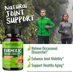 NATURELO Turmeric Curcumin - BioPerine for Better Absorption - Black Pepper, Ginger Root, Curcuminoids - Plant-Based Joint Discomfort Support - 120 Vegan Capsules