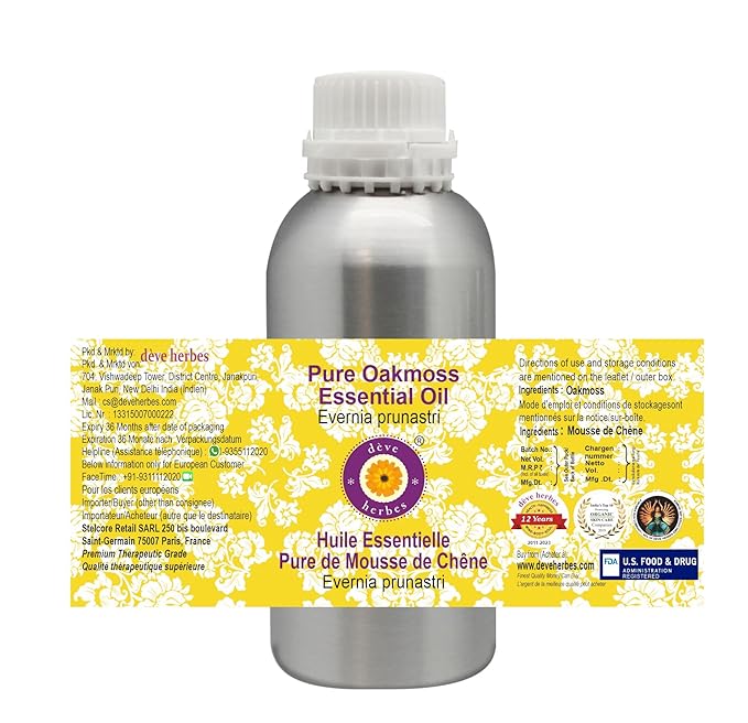 Deve Herbes Pure Oakmoss Essential Oil (Evernia prunastri) Steam Distilled 300ml (10 oz)