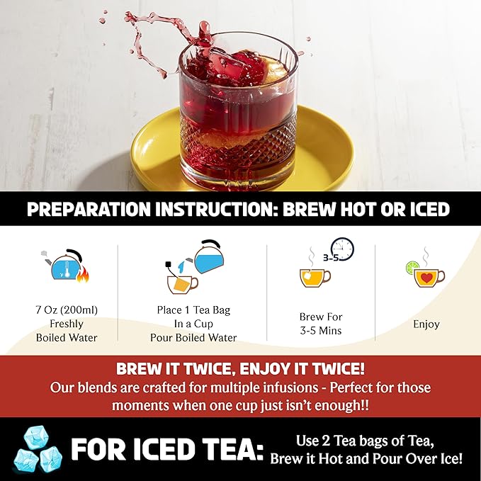 BREWIX, Sour Apple Hibiscus Tea Bags (25 Pyramid Tea Bags) Caffeine-Free Herbal Tea | Apple, Hibiscus, Rosehip | Refreshing Wellness Brew for Any Mood | Hot or Iced Refreshment