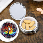 Sibba Portable Medicine Pill Case, Travel Multi-Functional Moisture Proof Pill Box for Purse & Pocket, Cute Metal Medicine Pill Organizer Box for Vitamins, Fish Oil & Supplements (Tree)