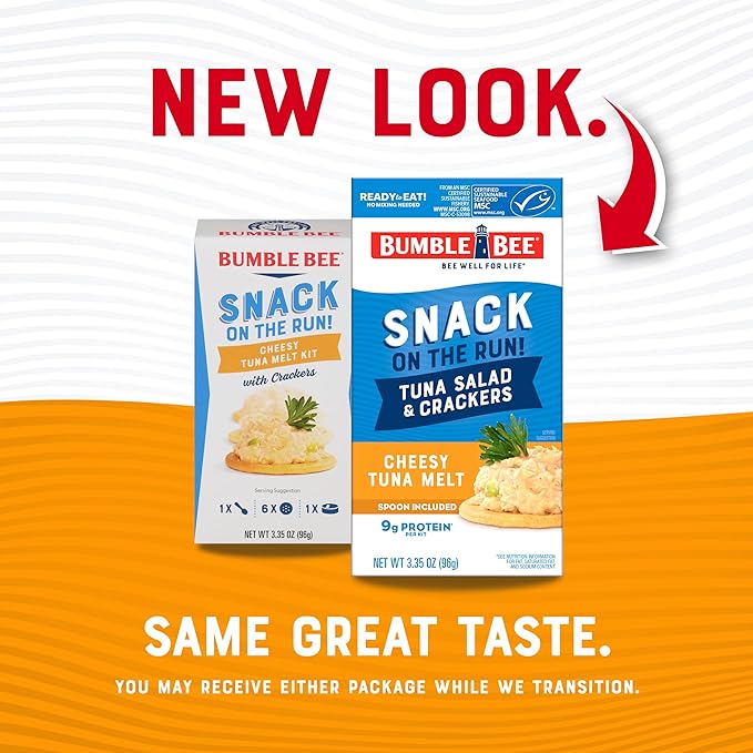 Bumble Bee Snack On The Run! Protein Snack Pack - 9g Protein per Box - Cheesy Melt Tuna Salad with Crackers Kit - Ready to Eat Easy-Open Can - Wild Caught MSC-Certified Tuna (Pack of 12)