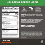 MTN OPS Big Stick High Protein Meat Sticks - 20g Protein, 10% Collagen - Jalapeño Pepper Jack Flavor - Individually Wrapped Beef Snacks - 10 Count Carton