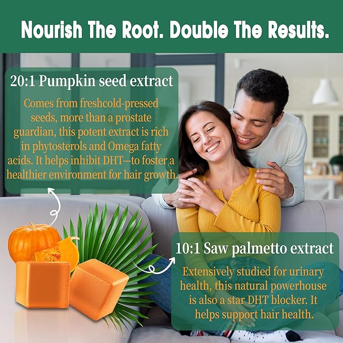 Pumpkin Seed Oil Gummies, Organic Pumpkin Seed Oil with Saw Palmetto Supplement High Pure Extract for Men Women, Supports Immune, Hair & Prostate Health, Sugar Free, Vegan, Lemon, 60 Chewable