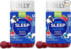 OLLY Kids Sleep Gummy,Occasional Sleep Support,0.5mg Melatonin,L Theanine,Chamomile,and Lemon Balm Extracts,Childrens Chewable Supplement,Raspberry Flavor -,90 Count (Pack of 2)