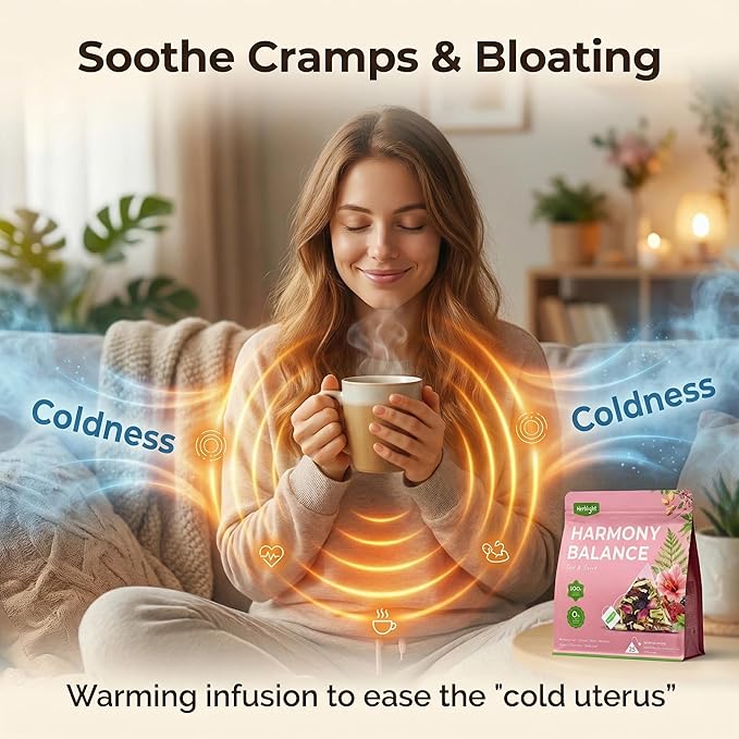 Herblight Harmony Balance Tea with Red Raspberry Leaf, Rose & Ginger - Caffeine-Free Herbal Blend for Women's Cycle Support & Monthly Comfort - Premium Whole Leaf Tea (25 Pyramid Bags)