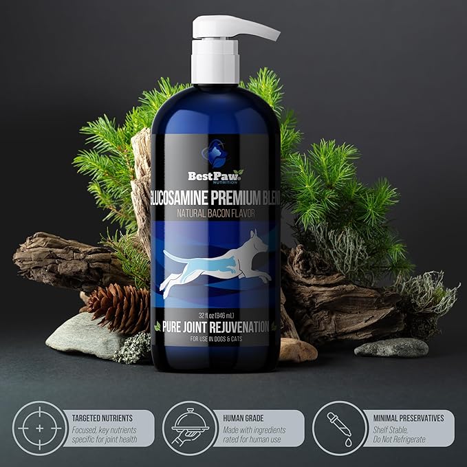 Best Paw Nutrition Liquid Glucosamine for Dogs - Glucosamine Chondroitin MSM & HA Joint Supplement for Dogs & Cats - Bacon Flavored Liquid Pump - Supports Mobility, Stiffness & Joint Comfort - 32 oz