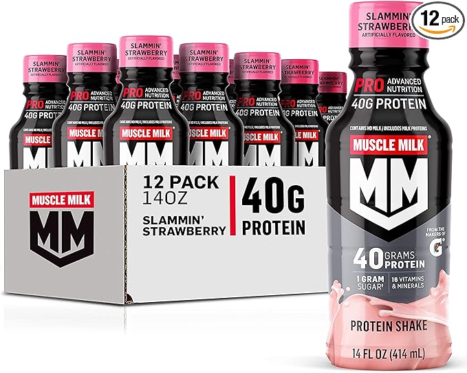 Muscle Milk Pro Series Protein Shake, Slammin' Strawberry, 40g Protein, 14 Fl Oz, 12 Pack