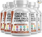 Clean Nutraceuticals Lions Mane 20in1 Mushroom Supplement with Turkey Tail Reishi Cordyceps Chaga Maitake Meshima Poria Cocos Shiitake Oyster Porcini Enoki (5)