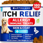 Dog Allergy Relief Chews - Itching Skin Relief for Dogs - 180 Soft Treats - Fish Oil - Omega 3 - Seasonal Allergies Pills - Skin & Coat, Anti Itch,Hot Spots Treatment - Canine Immune Health Supplement