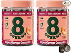8Greens Supergreens Gummies | Superfood Gummy for Metabolism, Immunity & Focus, Digestive Health Enzymes, Organic: Chlorella, Spirulina, Aloe Vera, Peach Flavor, 100 Count