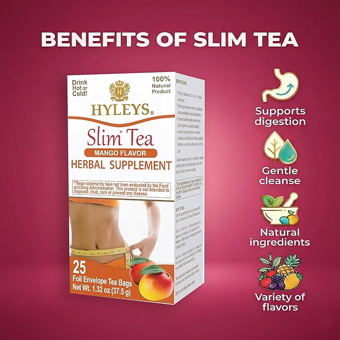 Hyleys Slim Tea Mango Flavor - Weight Loss Herbal Supplement Cleanse and Detox - 25 Tea Bags (6 Pack)