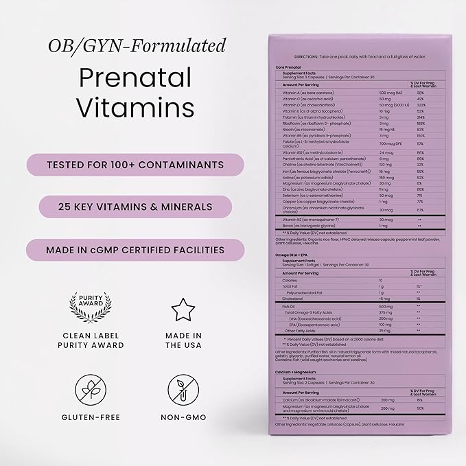Perelel 2nd Trimester Prenatal Pack, Multivitamin with Magnesium, Omega 3, Iron & Calcium, Nutritional Support for Second Trimester Wellness, Soy & Gluten Free, Non GMO, 30 Daily Pill Packs