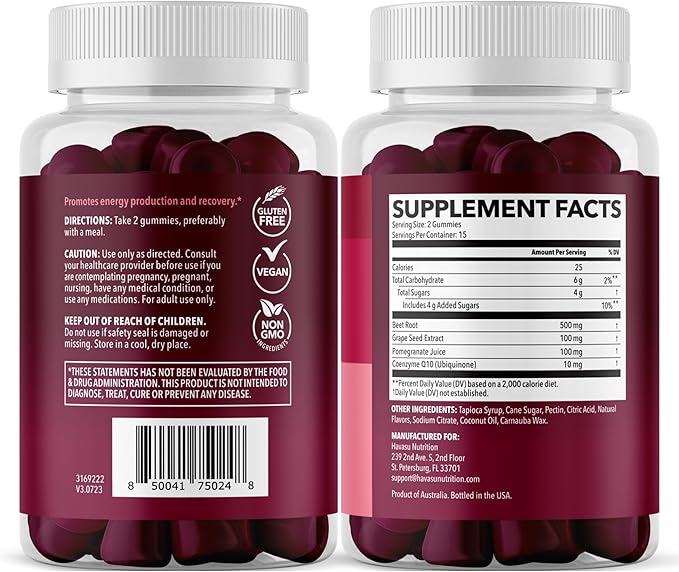 Beet Root Gummies with COQ10 & Pomegranate - Nitric Oxide Supplement for Men and Women - Beetroot for Endurance, Performance, Recovery - Vegan, Non-GMO, Gluten Free - Mixed Berry Flavor, 30 Count