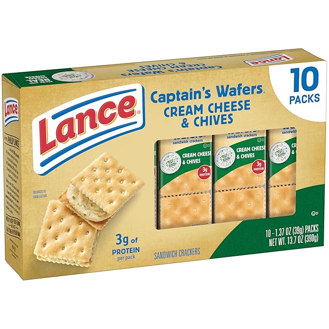 Lance Sandwich Crackers, Captain's Wafers Cream Cheese and Chives, 10 Packs, 6 Sandwiches Each