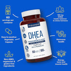 DHEA 100mg Supplement with Pregnenolone 60mg -Supports Hormone Balance, Lean Muscle Mass, Energy, Mood, Sleep, and Healthy Aging in Men and Women- Vegetable Capsules