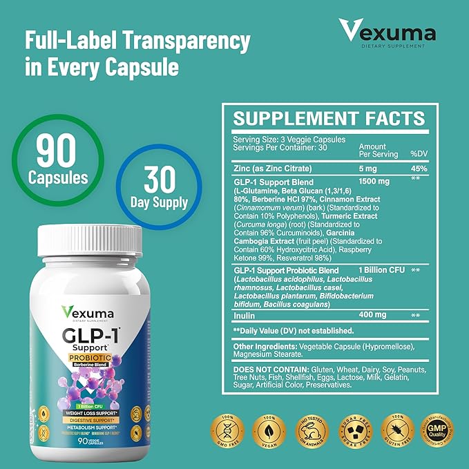 GLP-1 Support Probiotic Supplement for Weight Loss - Daily GLP1 Support for Women Men to Support Metabolism Healthy Gut & Boost Fat Burn - Natural Oral GLP-1 Support with Berberine HCl