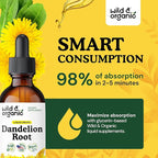 Wild & Organic Dandelion Root Supplement - Liver Detox Cleanse Support - Dandelion Root Tincture - Add to Tea - Herbal Liver Supplement - Vegan, Sugar & Alcohol-Free Liquid Extract Drops - 2 fl oz