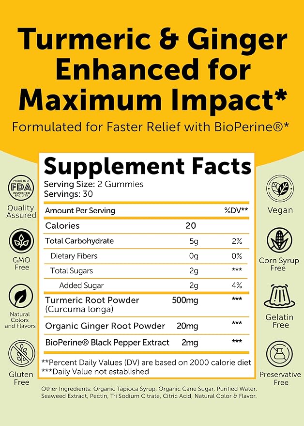 Lunakai USA Made Turmeric and Ginger Supplement Gummies 500mg with Black Pepper – High Absorption Curcumin Turmeric Gummies for Joint Comfort, Daily Immune Support, Non-GMO - 6 Pack