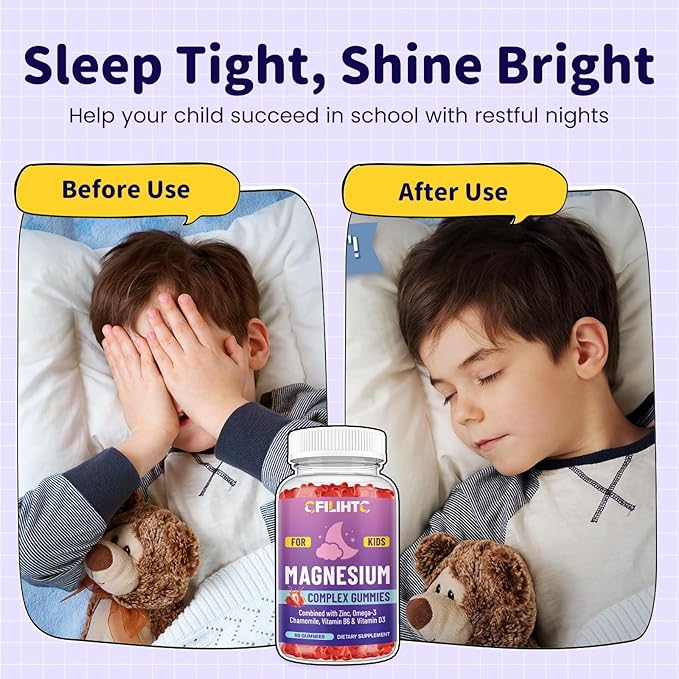 Kids Magnesium Gummies-Magnesium Glycinate Gummies for Kids Supplement-w/Zinc, Chamomile, Omega-3, Vitamin B6, D3 - for Sleep, Relaxation, Brain, Bones, Children's Calm, Sugar Free Strawberry 60ct