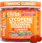 Sunless Glow Lycopene Beta Carotene Tanning Gummies Astaxanthin Vitamin C D E Flax Seed Selenium Amla l Tyrosine PABA Black Pepper 60 Count Strawberry Banana Flavor By Clean Nutra
