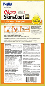 INABA Churu Lickable Purée Natural Cat Treats for Skin and Coat with Omega Oils, Taurine and Vitamin E, 0.5 Ounces Each, 24 Tubes (Four Per Package), Chicken Recipe