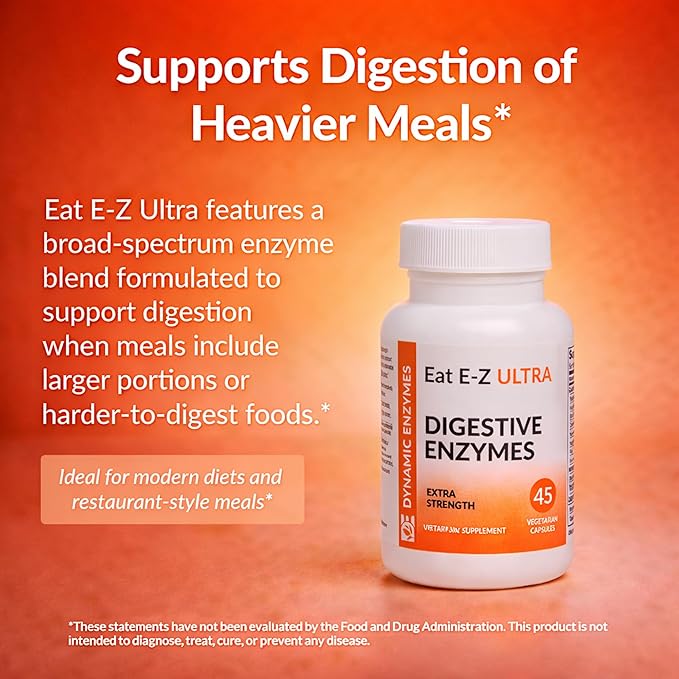 Eat E-Z Ultra Advanced Digestive Enzyme Supplement – Broad-Spectrum Multi-Enzyme Formula for Heavier & Harder-to-Digest Meals – Supports Occasional Bloating, Gas & Indigestion – 45 Vegetarian Capsules