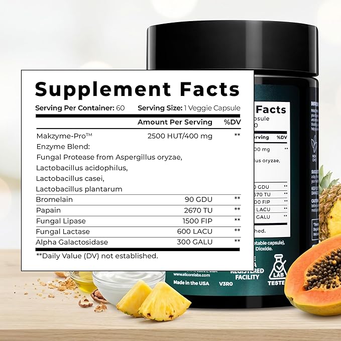 Premium Digestive Enzyme Pro Blend with Bromelain & Papaya Enzyme– Gas and Bloating Relief for Women and Men, Gut & Digestive Health Supplement – Gluten-Free – 60 Veg Capsules