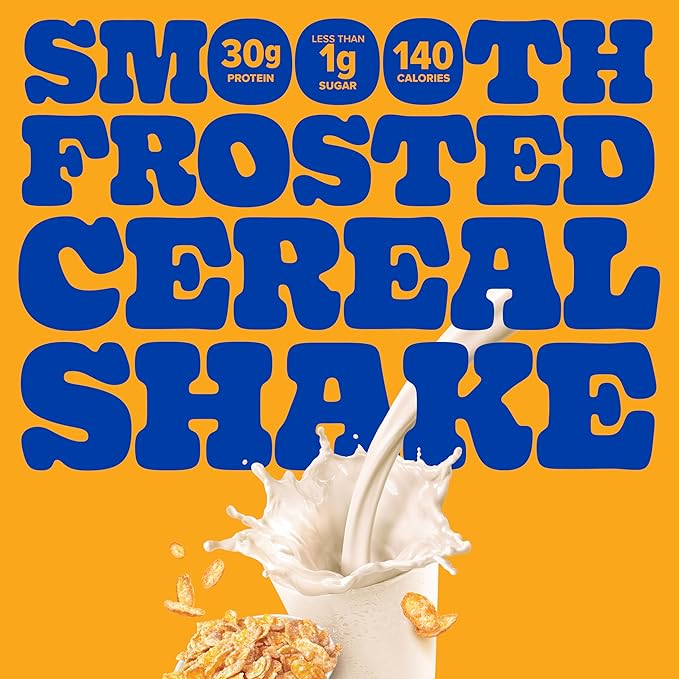 Pure Protein Complete Protein Shake, Frosted Cereal, 30g High Protein Drink, Less than 1g Sugar, 4g Fiber, Ready to Drink, Non GMO, On-the-Go Shakes, 11oz Bottles, 12 Pack