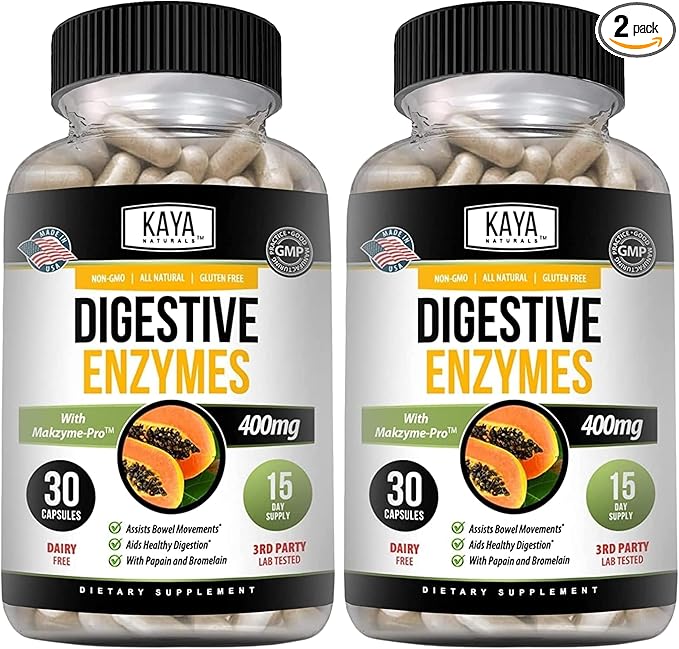 Kaya Naturals Digestive Enzymes with Prebiotics & Probiotics - Constipation & Bloating Relief Pills for Women & Men - Aids Immune Function - Digestion Support - 30 Veggie Capsules (Pack of 2)