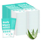 Individually Wrapped Body Wipes Bulk Bath Wipe, Women Men Large Adult Disposable Body Shower Wipes No Rinse-Free Bathing Cloths Wipe for Outdoors After Gym Camping Travel (100, Blue, 12 x 10.3 in)