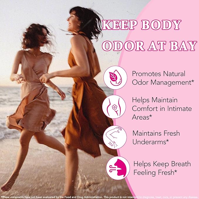Body Deodorizing Supplement for Women – Body Odor Eliminator for Women & Internal Deodorant Pills for Daily Freshness Support with 5-Flower Essential Oil Blend – Grapeseed Oil Base, 120 Softgels