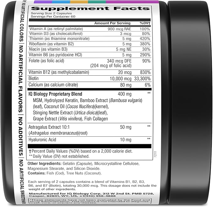 Biotin for Hair Growth Women & Men with Keratin, Collagen Complex 30000 mcg – Capsules for Hair Loss & Stronger Thickness – Skin & Nails Vitamins, Biotin 10000mcg and Collagen Supplements - 120 Pills