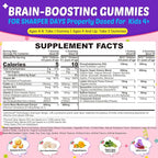 Kids Brain Gummies with Lion's Mane Mushroom, Methyl B6, B9, B12, Supper Greens, Lutein, Brain Booster Supplement for Focus & Attention, Cognitive Function, Vision & Energy, Sugar Free, Vegan 2 Pack