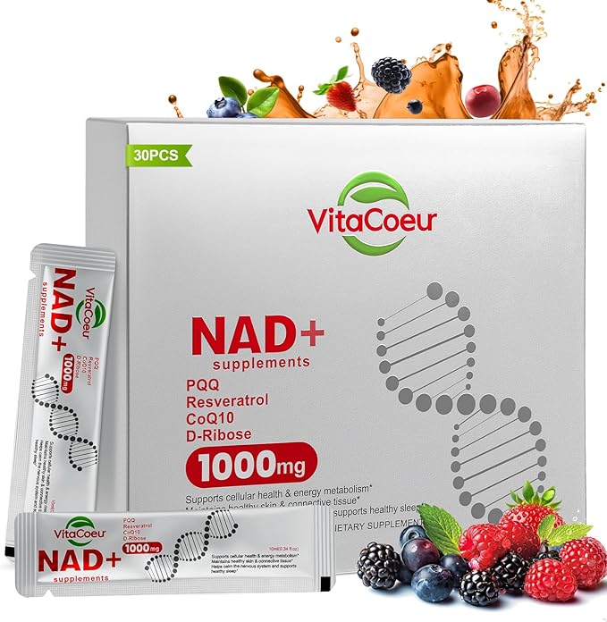 1000mg NAD+ Supplement Liquid with Organic Resveratrol, Nicotinamide Riboside & PQQ, CoQ10, ALA, Boost Energy Focus, DNA Repair & Activate Longevity Cells, NAD Resveratrol for Men & Women
