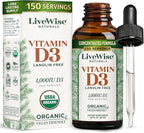 Live Wise Naturals Vitamin D3 1000 IU, 25 MCG Drops - 150 Servings, Ultra Concentrated Formulation, Fast Absorption, Vegan, Organic MCT Oil Formula - Micro-Dosing Dropper for Bone & Immune Support