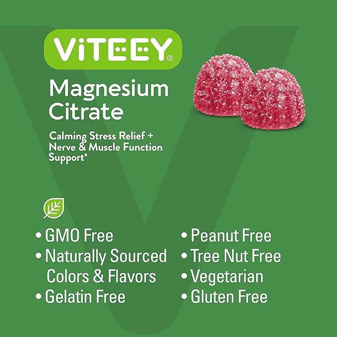 VITEEY Magnesium Gummies for Adults - 66mg of Magnesium Citrate Gummy for Calm, Sleep, Nerve & Muscle Function Support - Vegetarian, Gluten Free - 120 Count