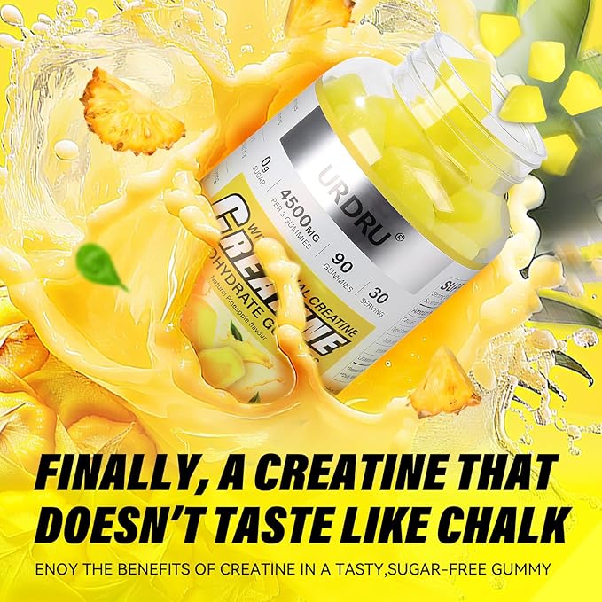 Sugar-Free Creatine Gummies for Men & Women - Third-Party Testing Creatine Monohydrate Gummies 4.5g, Energy Boost, Pre-Workout Supplement, Vegan, Non-GMO (90 Count, Pineapple)