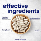 her own PMS, Supports PMS Symptoms, Promotes Positive Mood, Natural Hormone Balance, Helps Relieve Cramping, Hot Flashes Menopause Relief, Gluten and Soy Free, Vegan, 30 Capsules, 30 Servings